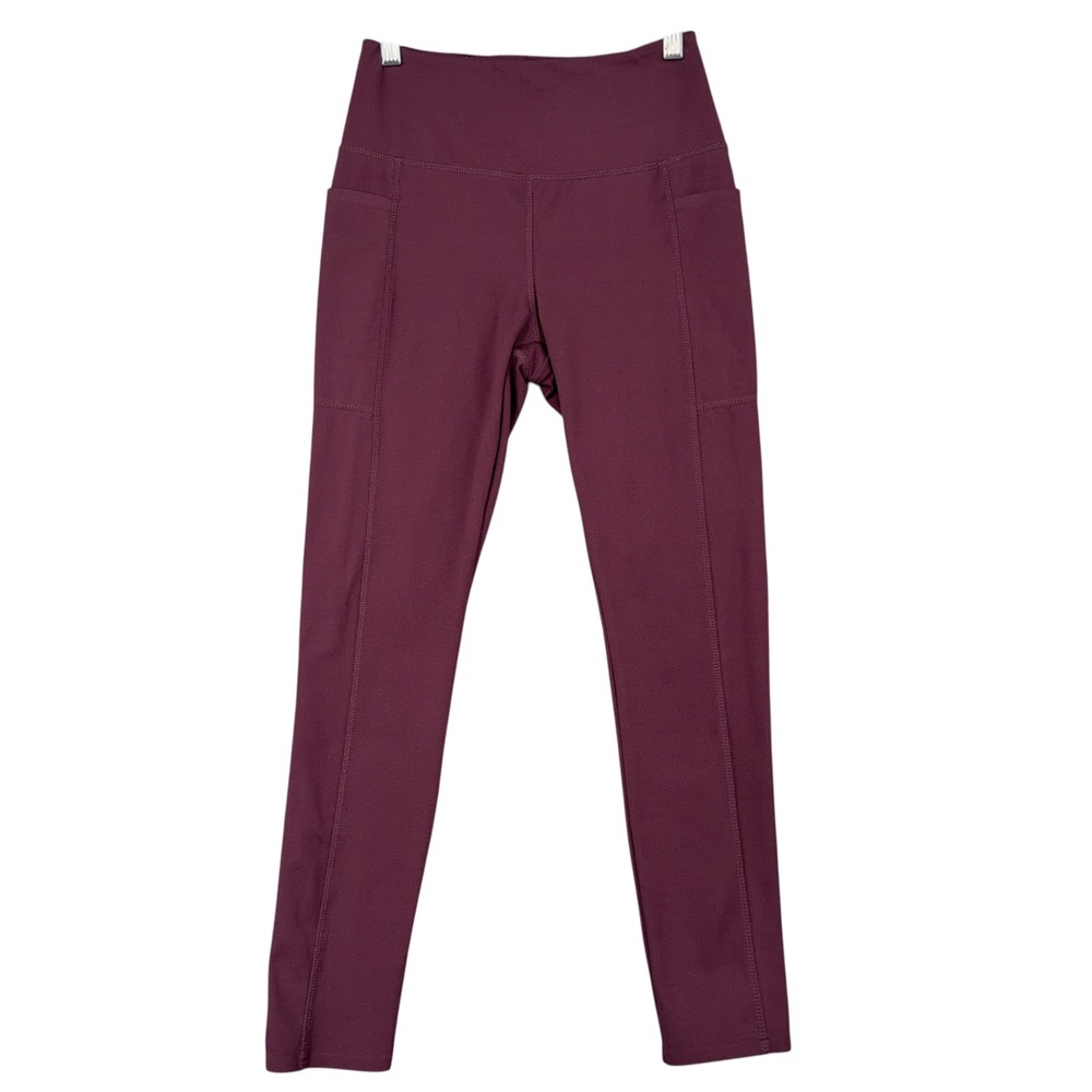 Danskin Womens High Waisted‎ Pocket Leggings Burgundy Maroon Small Activewear